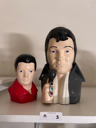 Pair of Hand-Painted Ceramic Elvis Heads