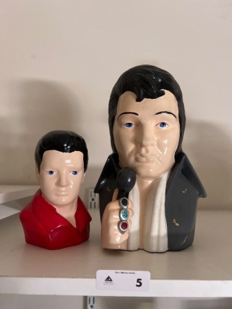 Pair of Hand-Painted Ceramic Elvis Heads