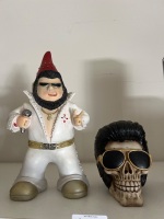 Gnoelvis' Garden Gnome and Elvis Skull Display