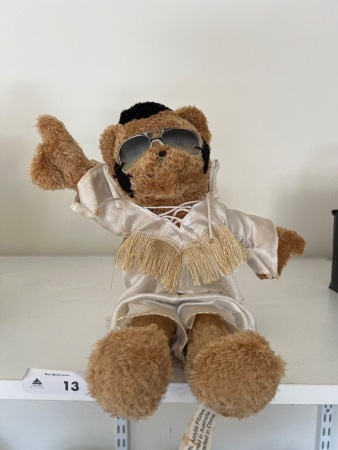 Teddy Bear Elvis Presley "Love me Tender" with Iconic White Jumpsuit and Signature Sunglasses