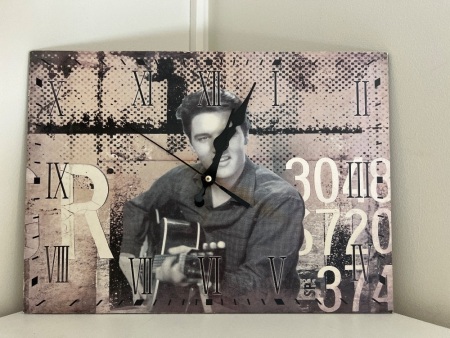 Rectangular Vintage-Style Elvis Presley Wall Clock Featuring Elvis Playing the Guitar