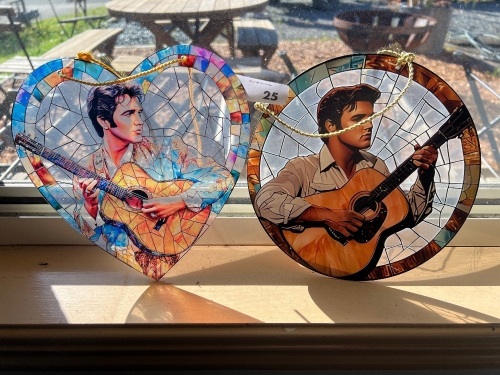 2 x Decorative Elvis Presley Stained-Glass Style Suncatchers