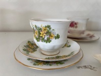 4 x Queen Anne Trios Fine China Teacup with Two Saucers and Porceline Trinket - 2