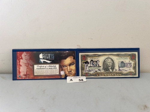 Elvis Presley Colourized U.S Banknote with Certificate of Authenticity