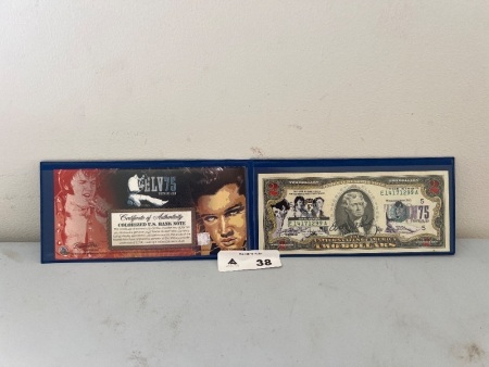 Elvis Presley Colourized U.S Banknote with Certificate of Authenticity