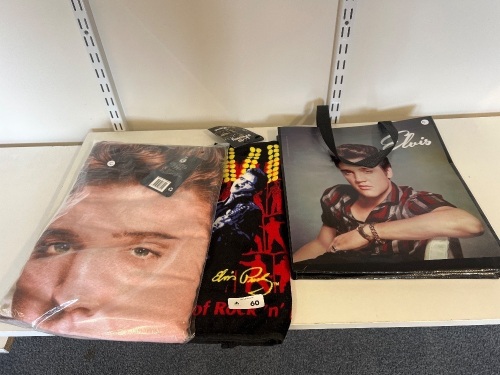 Elvis Themed Tote Bag, 2 x Towels and Tea Towel - As New