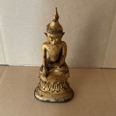 18th Century Shan Burmese Bronze Buddha Overlaid with 24k Gold