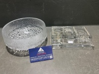 Heavy Glass Desk Caddy with Round Textured Serving Bowl
