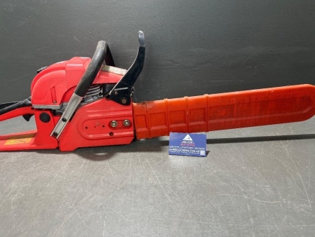 Red Petrol Powered Two-Stroke Chainsaw