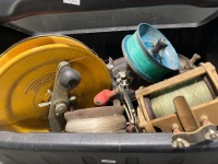 Black Caddy with Miscellaneous Fishing Spools and Reels - 2