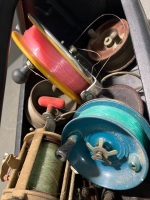 Black Caddy with Miscellaneous Fishing Spools and Reels - 3