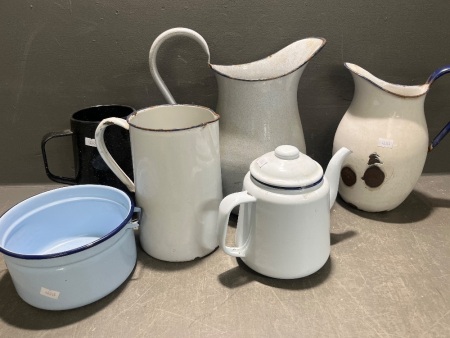 Collection of Vintage White Enamelware Items and more