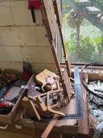 Box lot of wood callipers etc.