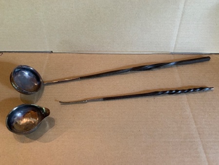 2 Georgian Silver Punch Ladles with Twisted Whalebone Handles