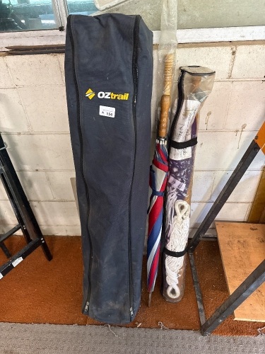 Oztrail Camp stretcher and umbrellas