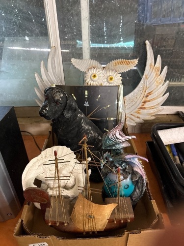 Assorted ornaments, clock etc