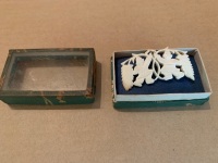 Vintage Carved Ivory Brooch in Original Glass Fronted Box