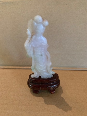 20th Century Carved Jade Lady Figure on Timber Stand