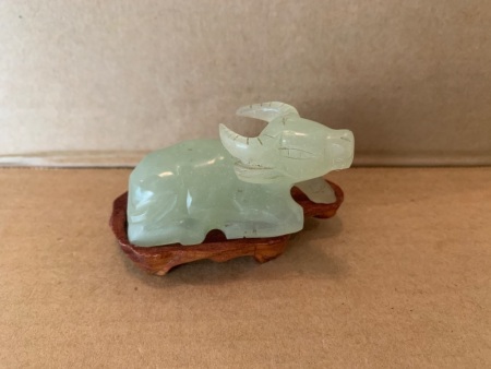 20th Century Jade Carving of Water Buffalo on Stand