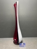 Large Hand Blown Red and White Vase