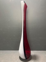 Large Hand Blown Red and White Vase - 3