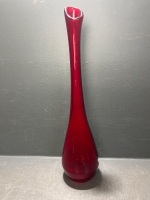 Large Hand Blown Red and White Vase - 4