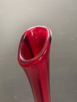 Large Hand Blown Red and White Vase - 5