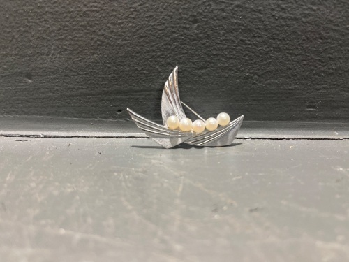 Mikimoto Silver and Pearl Brooch - Marked M