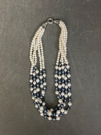 5 String Possibly White and Black Pearl Necklace
