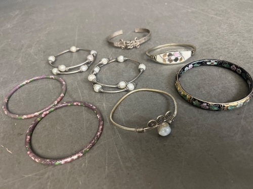8 Bangles Inc Mexican Silver - Cloisonne etc