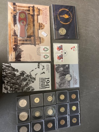 3 x Uncirculated ANZAC and War Coins -Circulated War Coins - Two Up Coins