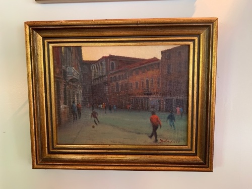 Framed Oil on Board 'Football in Venice' by David Armfield
