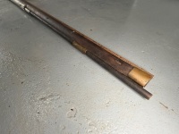 Antique Warrenter flintlock rifle with incised brass decorative fittings on the butt - 6