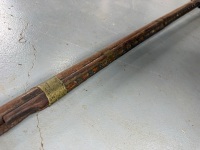 Antique long barrel match lock rifle with decorative inlays - 5