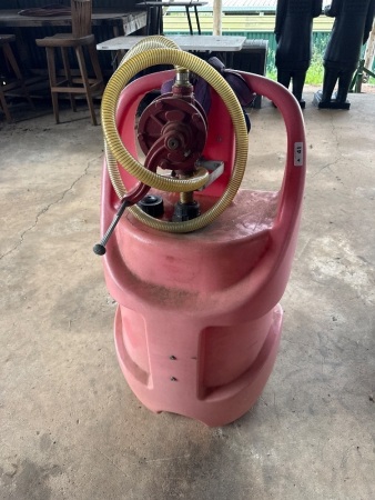 Portable poly fuel tank with rotating hand pump