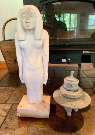 Small Carved Lava Stone Temple + White Lady Statue