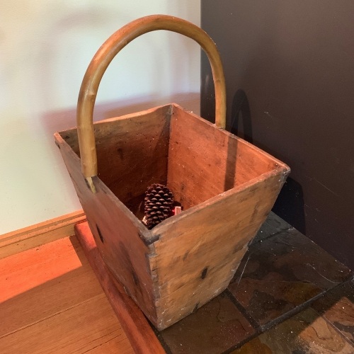 Antique Square Timber Bucket with Handle