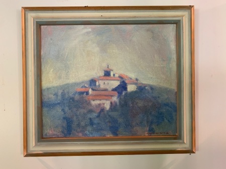 Original Framed Oil on Board Tuscan Hill by David Moore