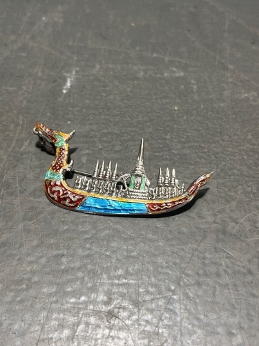 Sterling Silver Dragon Boat Brooch