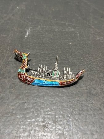 Sterling Silver Dragon Boat Brooch