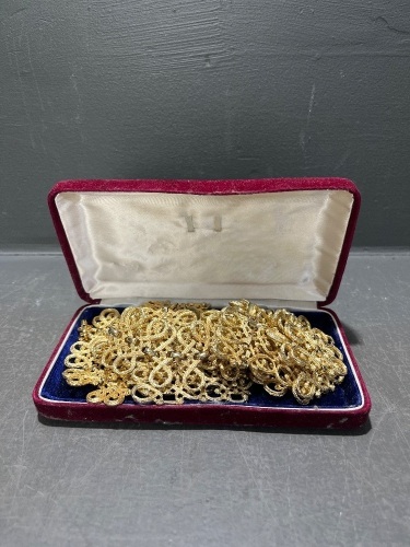Large Gold 1960's Necklace and Accessories with Red Case