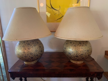 Pair of Large Handmade Kashmiri Lacquerware Table Lamps