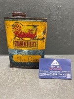 Golden Fleece One Imperial Quart Tin with Ramon Dogbone Early Waterslide on One Side