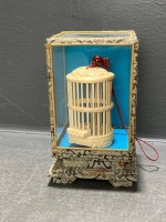 Vintage Chinese Bone Cricket Cage in Display Case