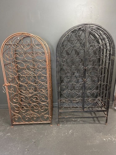 2x Arched Wrought Iron Wine Cage with Scrollwork Design