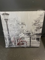 2 x Large Canvas Print- One Bicycle Print and Eiffel Tower Scene Print