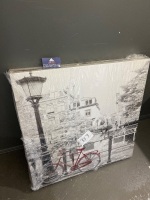 2 x Large Canvas Print- One Bicycle Print and Eiffel Tower Scene Print - 2