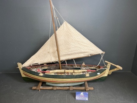 Vintage Wooden Sail Boat on Stand