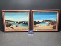 2 x Oil on Board Paintings Depicting Beach Scene Signed L.Martin