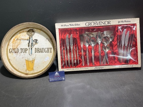 Crosvenor 44-Piece Cutlery Set and GB Beer Sign